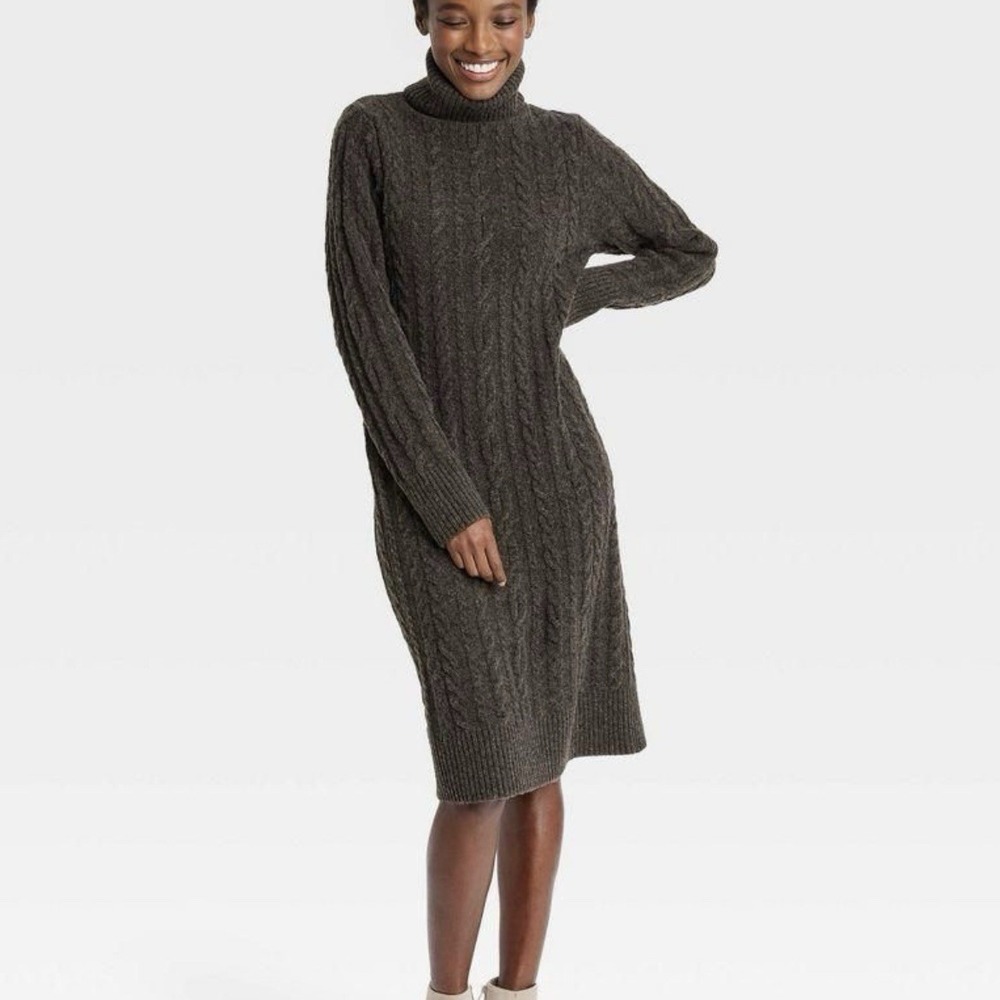 A New Day Women's Turtleneck Long Sleeve Winter Midi‎ Sweater Dress Gray LG $40